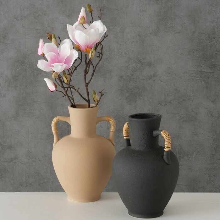 Set 2 vaze decorative din ceramica, Lousiany Bej / Negru, Modele Asortate, L20xl18xH28 cm