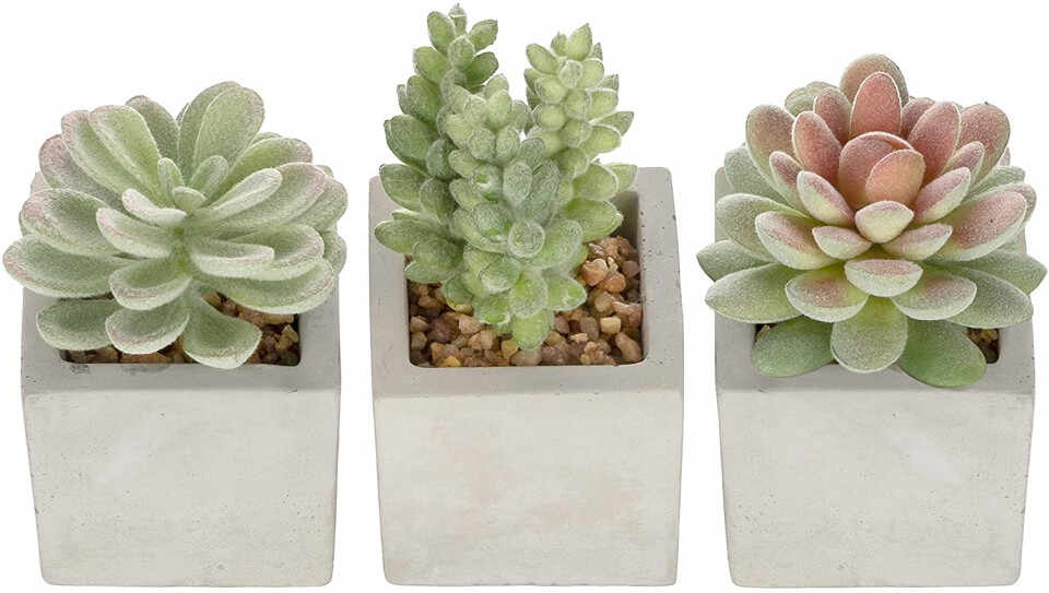Set de 3 plante artificiale Generic, plastic, verde/alb, 9,5/12 cm