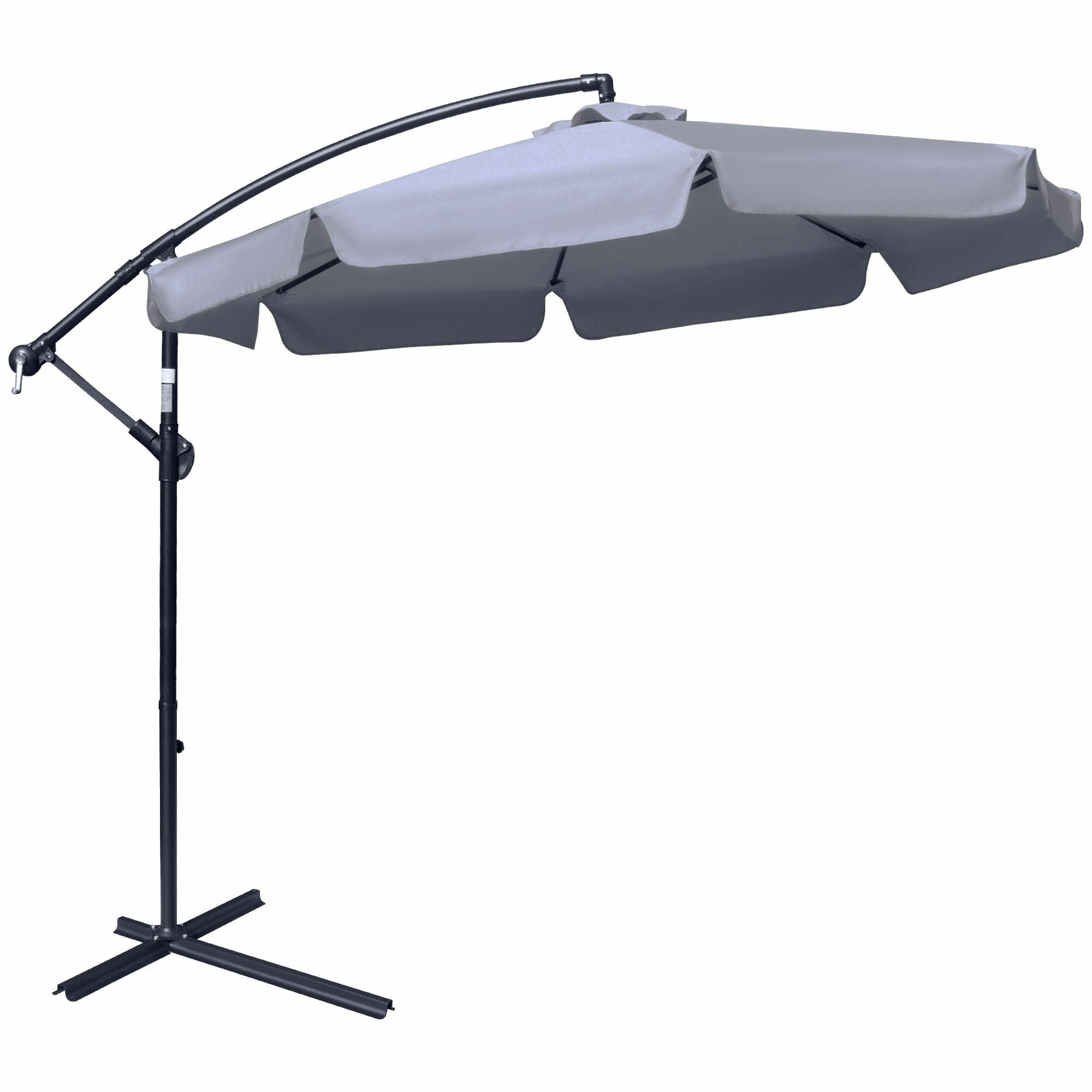 Outsunny Umbrela de Soare pentru Gradina cu Brat Parasolar din Metal, Baldachin din Poliester Reglabil si Deschidere cu Manivela, Φ265x265cm, Gri