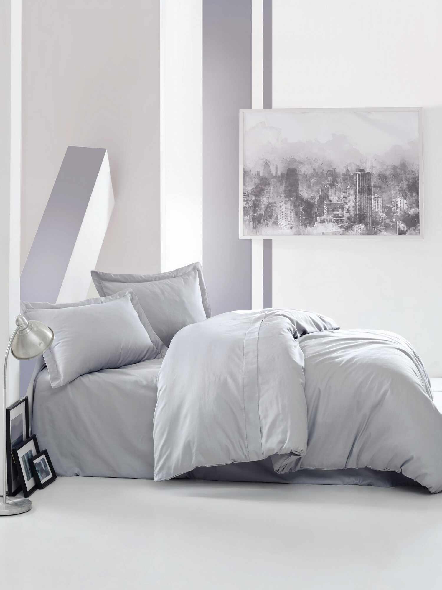 Lenjerie de pat din bumbac Satinat Premium Elegant Gri, 200 x 220 cm
