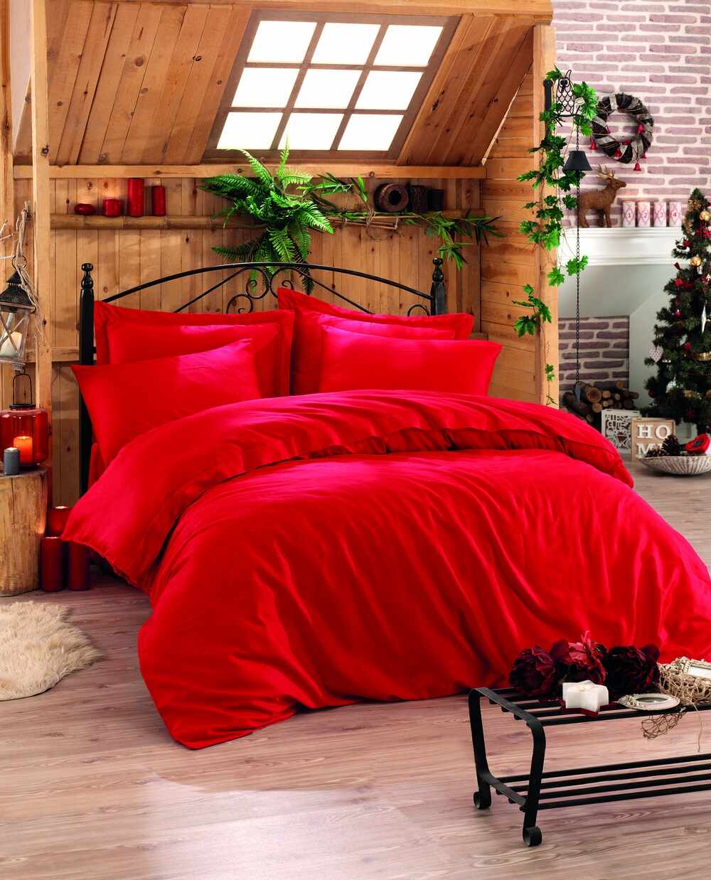 Lenjerie de pat din bumbac Satinat Premium Elegant V2 Rosu, 200 x 220 cm
