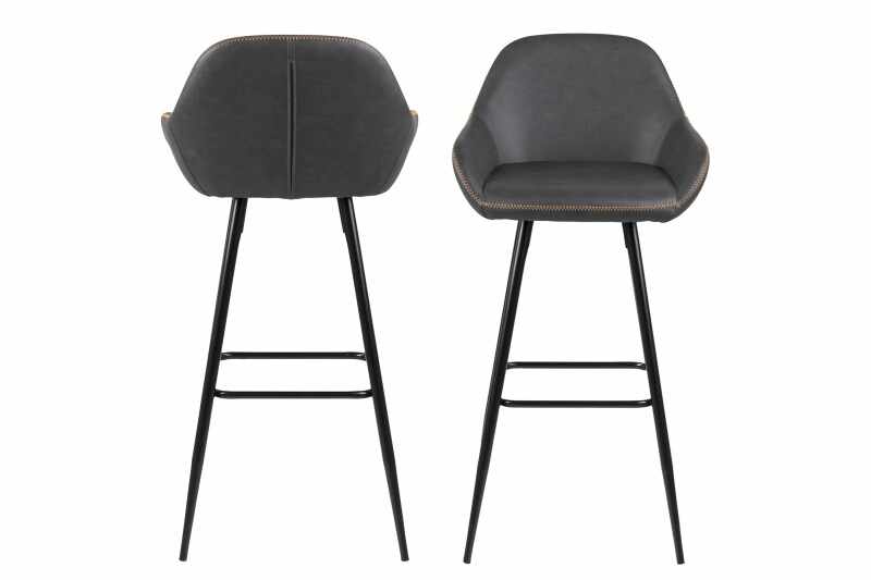Set 2 scaune de bar tapitate cu piele ecologica si picioare metalice Candis Gri Inchis / Negru, l52,5xA53xH101,5 cm 