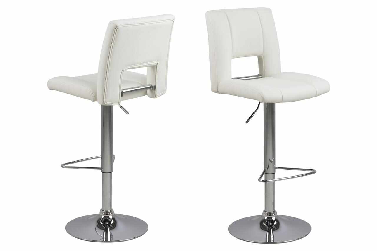 Set 2 scaune de bar tapitate cu piele ecologica si picior metalic Sylvia Alb / Crom, l41,5xA52xH115 cm