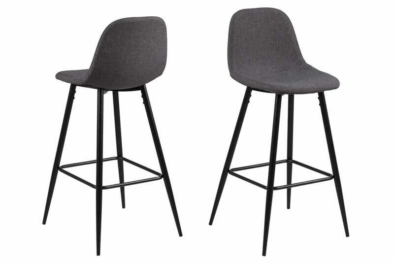 Set 2 scaune de bar tapitate cu stofa si picioare metalice Wilma Gri / Negru, l46,6xA51xH101 cm
