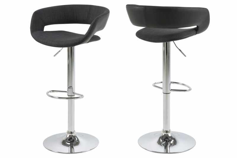 Set 2 scaune de bar tapitate cu stofa si picior metalic Grace Antracit / Crom, l54,5xA48,5xH104 cm
