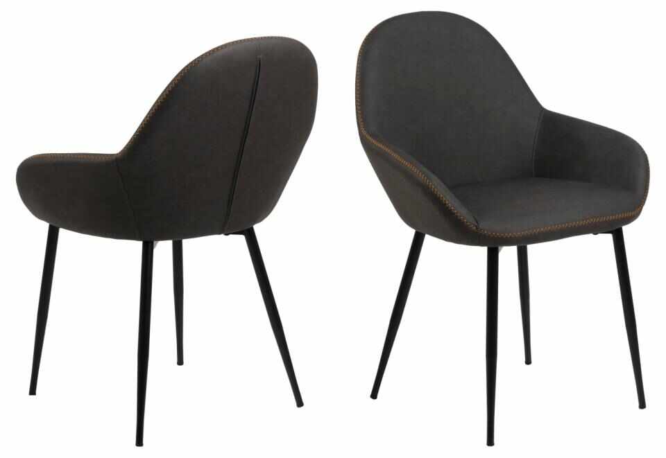 Set 2 scaune tapitate cu stofa si picioare metalice Candis Gri inchis / Negru, l60xA57,5xH84 cm