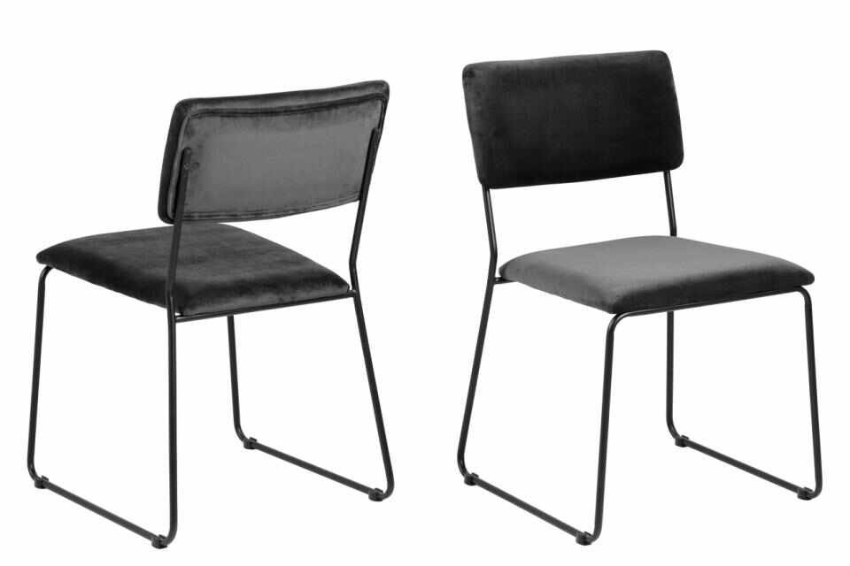 Set 2 scaune tapitate cu stofa si picioare metalice Cornelia Velvet Gri Inchis / Negru, l50xA53,5xH80 cm