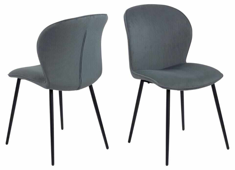 Set 2 scaune tapitate cu stofa si picioare metalice Evelyn Gri / Negru, l43,5xA58,5xH82,5 cm
