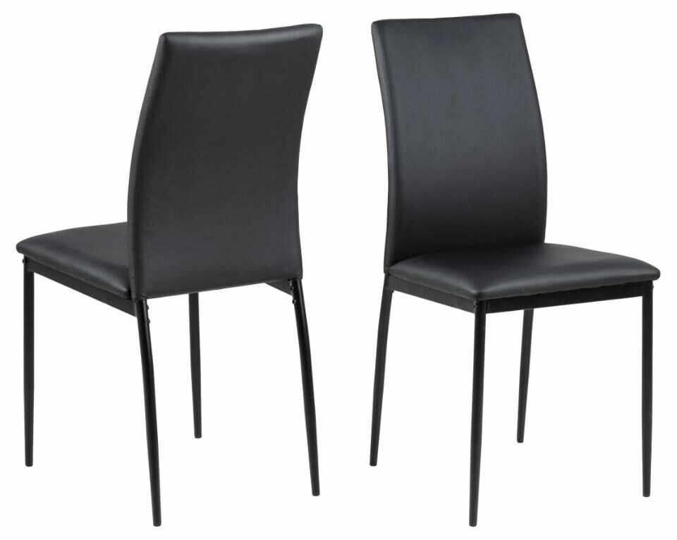 Set 4 scaune tapitate cu piele ecologica si picioare metalice Demina Negru, l43,5xA53xH92 cm