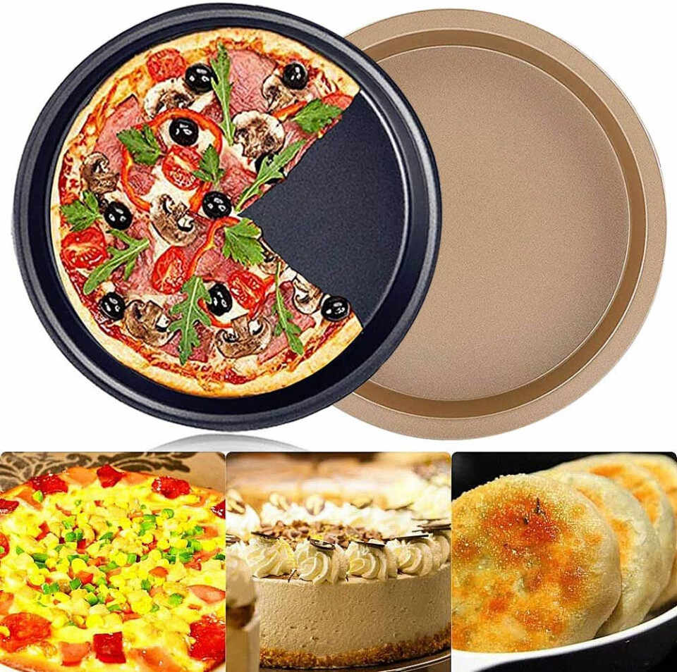 Set de 2 tavi rotunde pentru pizza Fande, otel carbon, auriu/negru, 23 x 3 cm