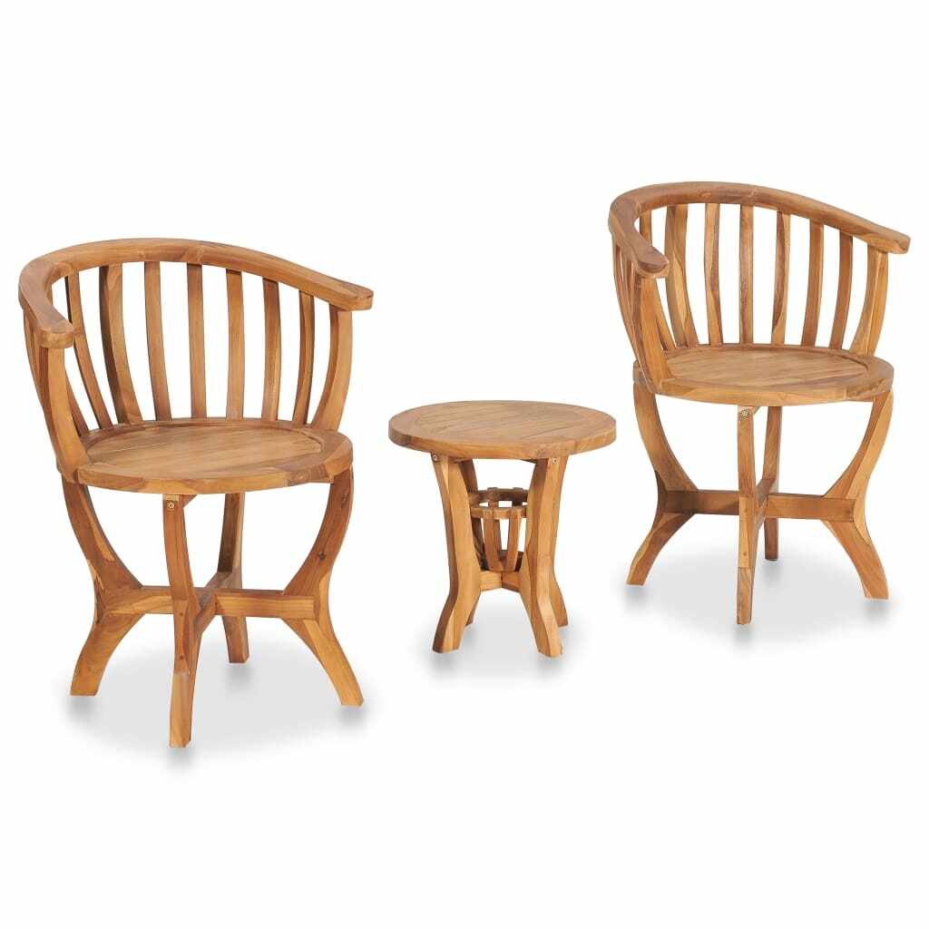 Set masa + 2 scaune pentru gradina / terasa, din lemn de tec, Cindy Natural, Ø40xH43,5 cm