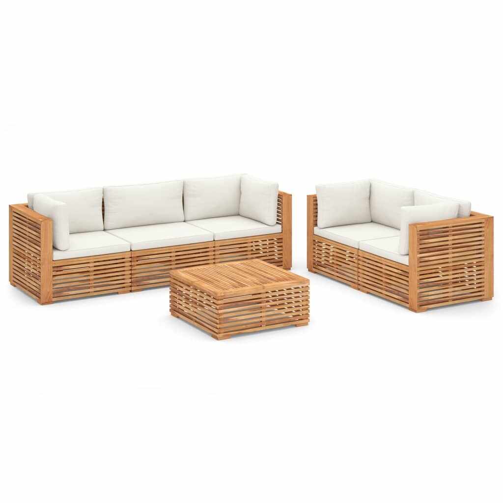 Set mobilier modular pentru gradina / terasa, Devon Natural / Crem, canapea 3 locuri + canapea 2 locuri + masa de cafea