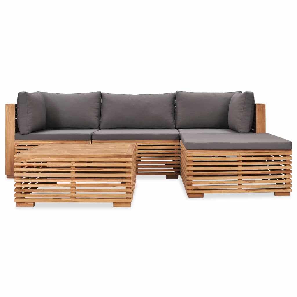 Set mobilier modular pentru gradina / terasa, Kurtis Natural / Gri Inchis, canapea 3 locuri + taburet + masa de cafea