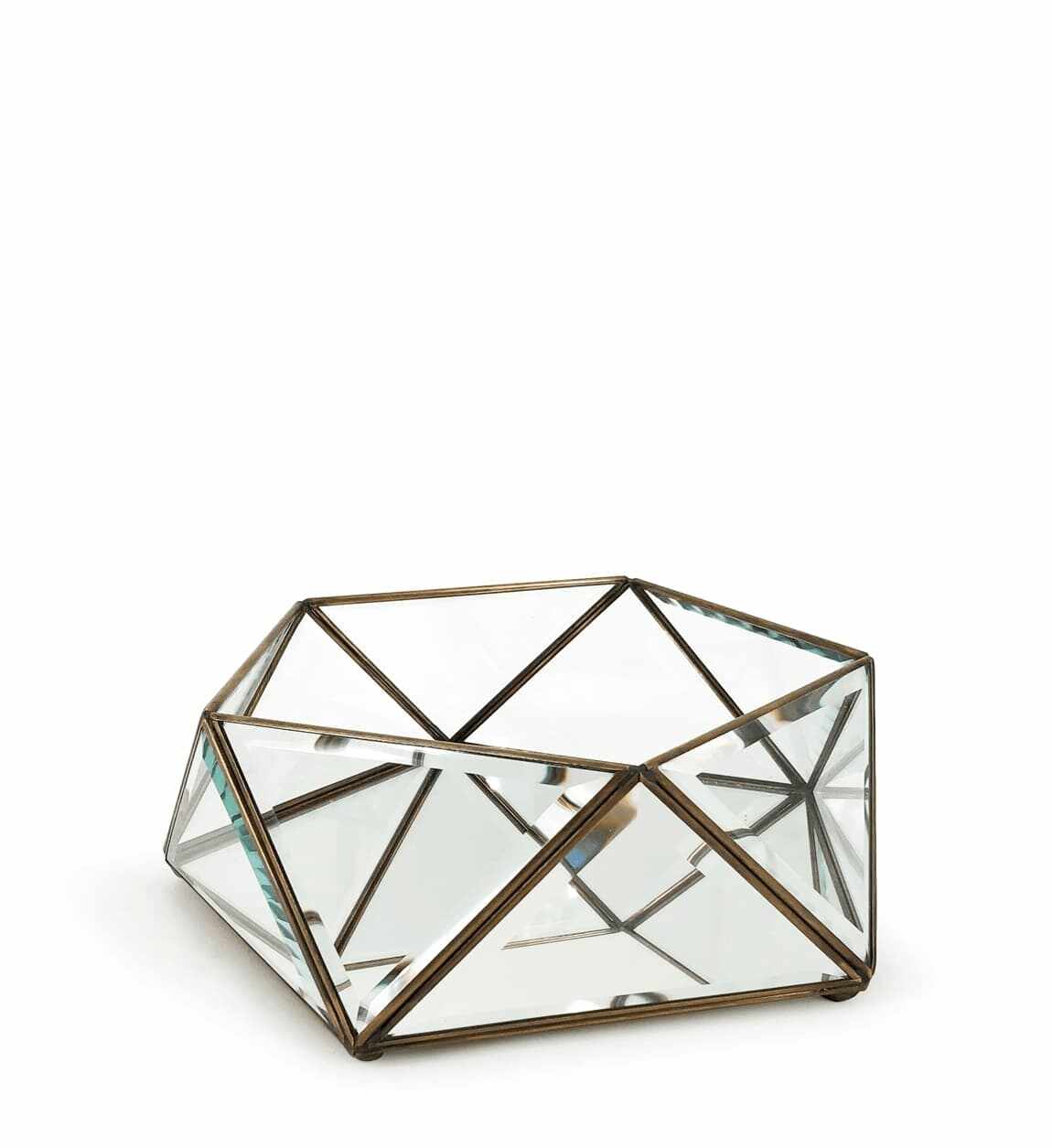 Cutie pentru depozitare din sticla si metal Box Pentagonal Transparent / Alama, L27xl26xH10 cm