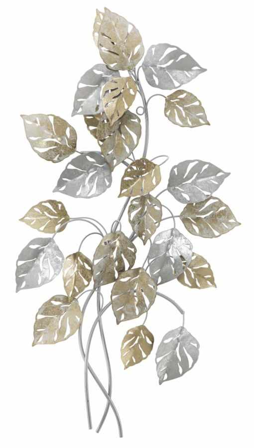 Decoratiune metalica de perete, Leaf Auriu / Argintiu, l50xA7,5xH90,5 cm