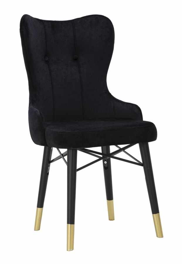 Set 2 scaune tapitate cu stofa si picioare din lemn Kelebek Velvet Negru / Auriu, l52xA60xH95 cm