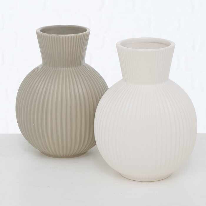 Set 2 vaze decorative din ceramica, Fezya Alb / Bej Mat, Modele Asortate, Ø16xH21 cm