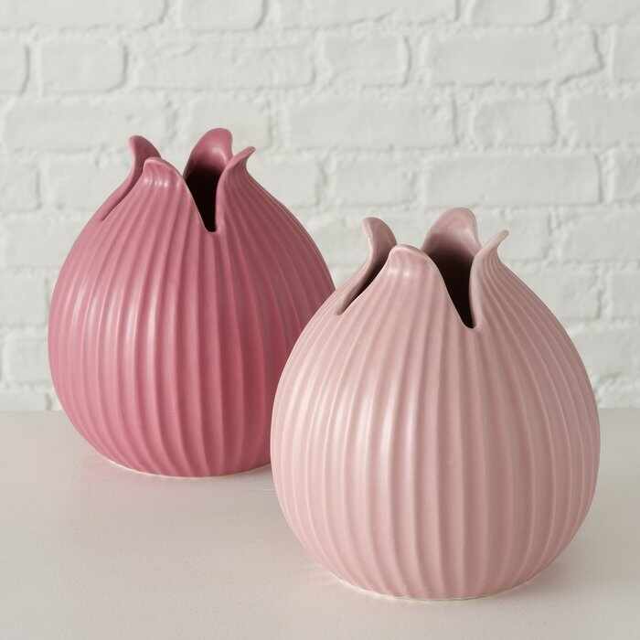 Set 2 vaze decorative din ceramica, Mariela Rose Mat, Modele Asortate, Ø15xH16 cm