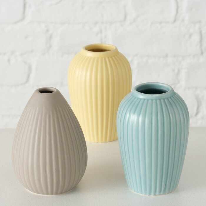 Set 3 vaze decorative din ceramica, Jezabel Multicolor Mat, Modele Asortate, Ø7xH10 cm