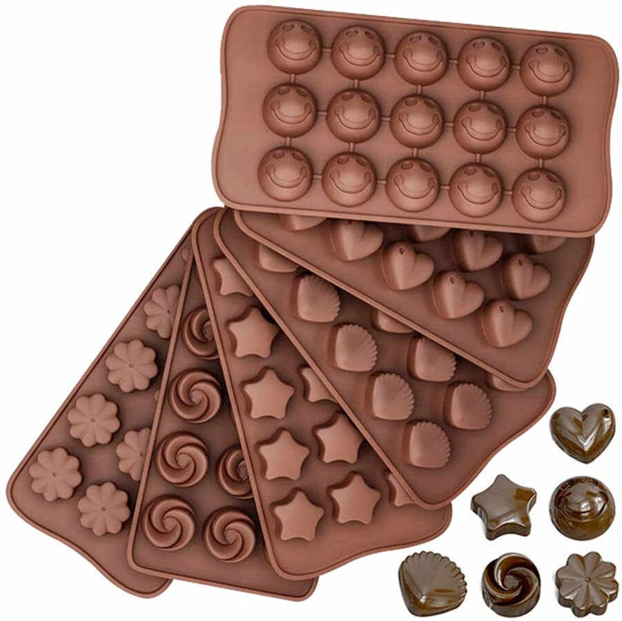 Set de 6 forme pentru ciocolata Simmpu, silicon, maro, 21 x 11 cm