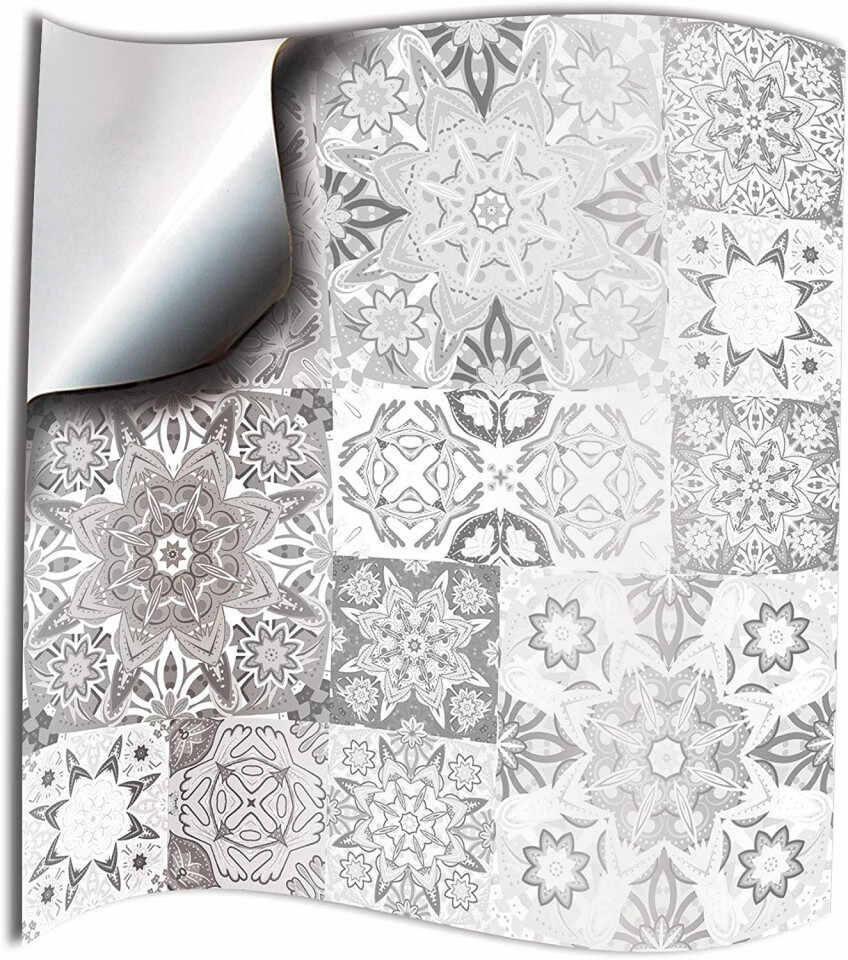 Tapet Decals, 24 bucati, vinil, alb/gri, 15 x 15 cm