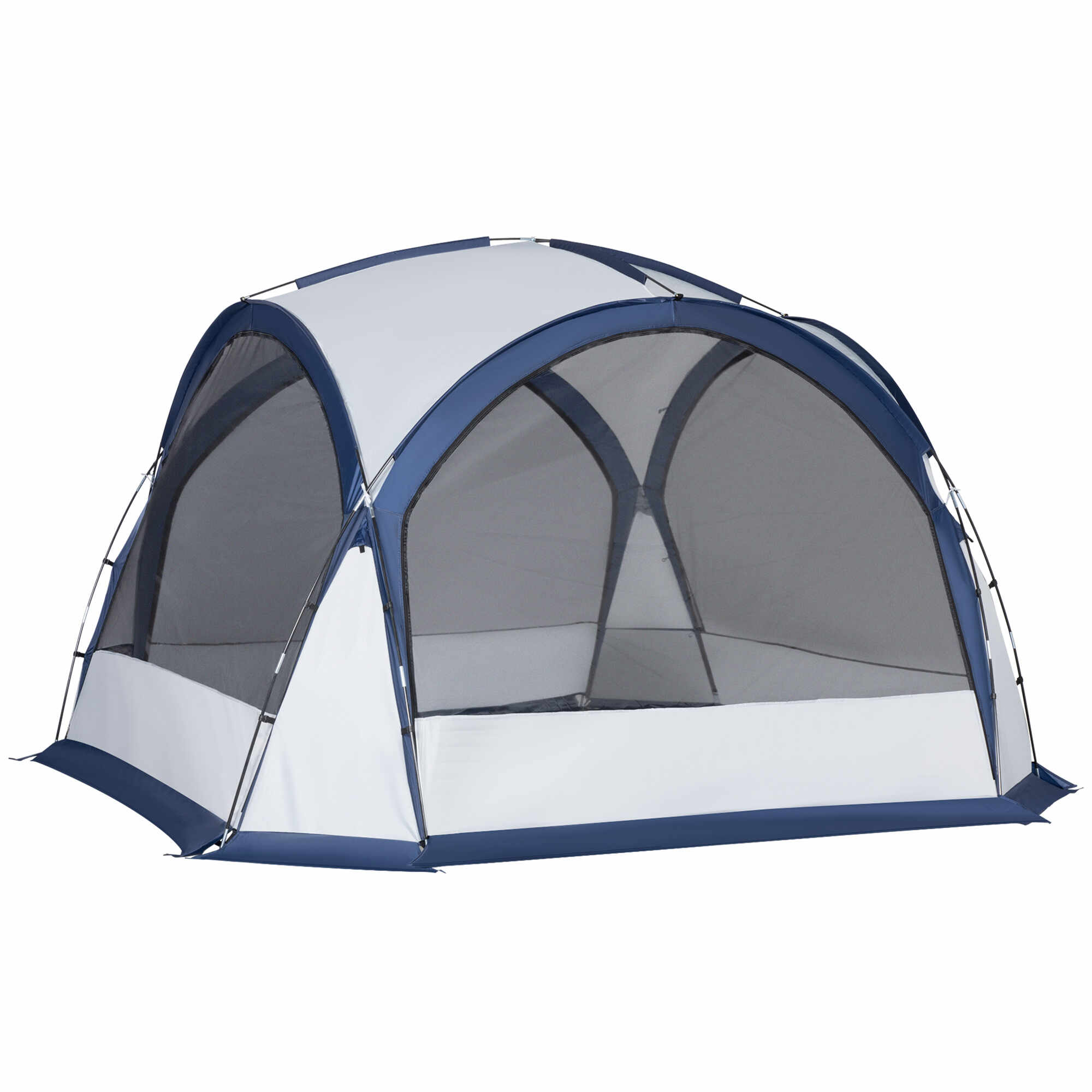 Cort de Camping Outsunny pentru 6-8 persoane cu 4 Usi cu fermoar, 350x350x230cm, Alb si Albastru | Aosom Ro