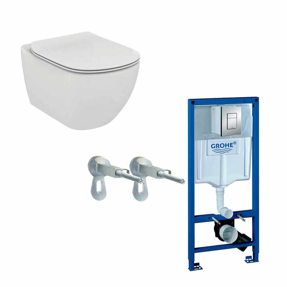 Set vas wc Ideal Standard Tesi AquaBlade cu capac soft close si rezervor Grohe cu clapeta Skate Cosmopolitan