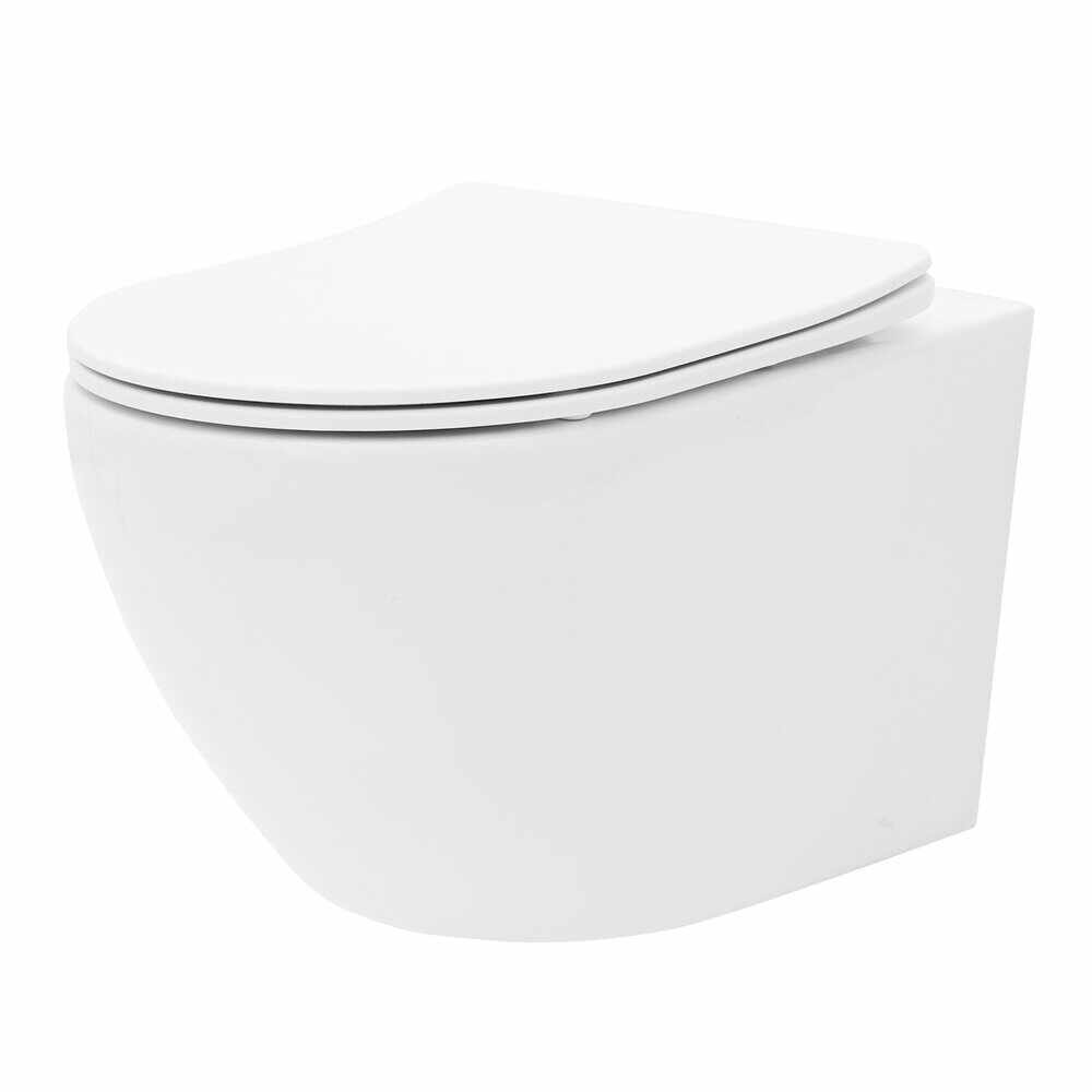 Set vas wc suspendat Rea Carlo Mini rimless alb cu capac softclose