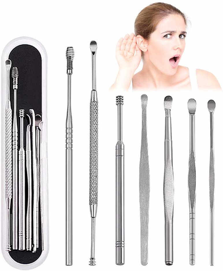 Set de 7 instrumente pentru curatarea urechilor Ldawy, otel inoxidabil, argintiu