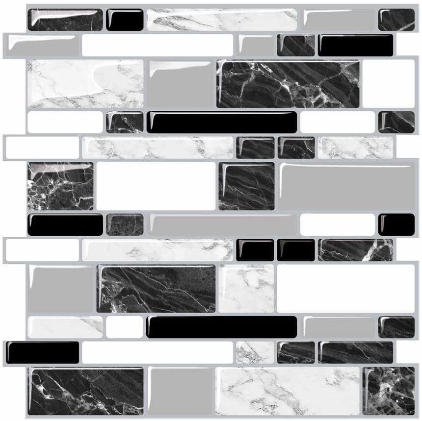Tapet Render, 6 bucati, vinil, alb/negru/gri, 28 x 30 cm