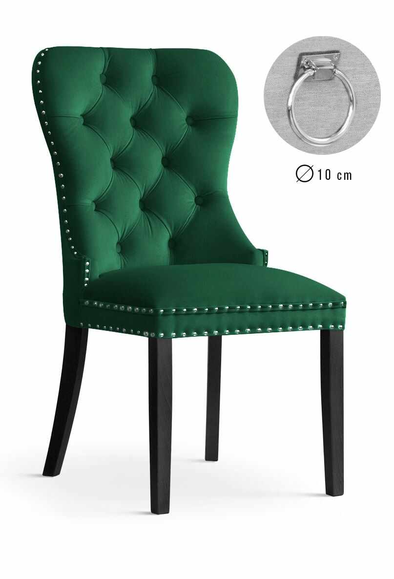 Scaun tapitat cu stofa si picioare din lemn Madame II Velvet Verde / Negru, l51xA63xH99 cm