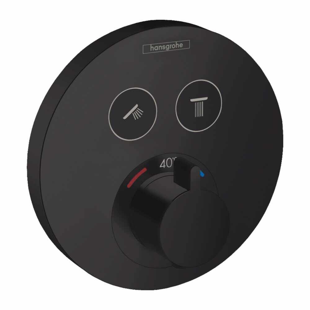 Baterie dus termostatica Hansgrohe ShowerSelect S cu 2 functii negru mat