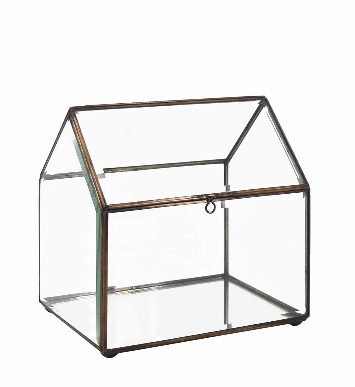 Cutie pentru depozitare din sticla si metal House Box Big Transparent / Alama, L30xl20xH30 cm