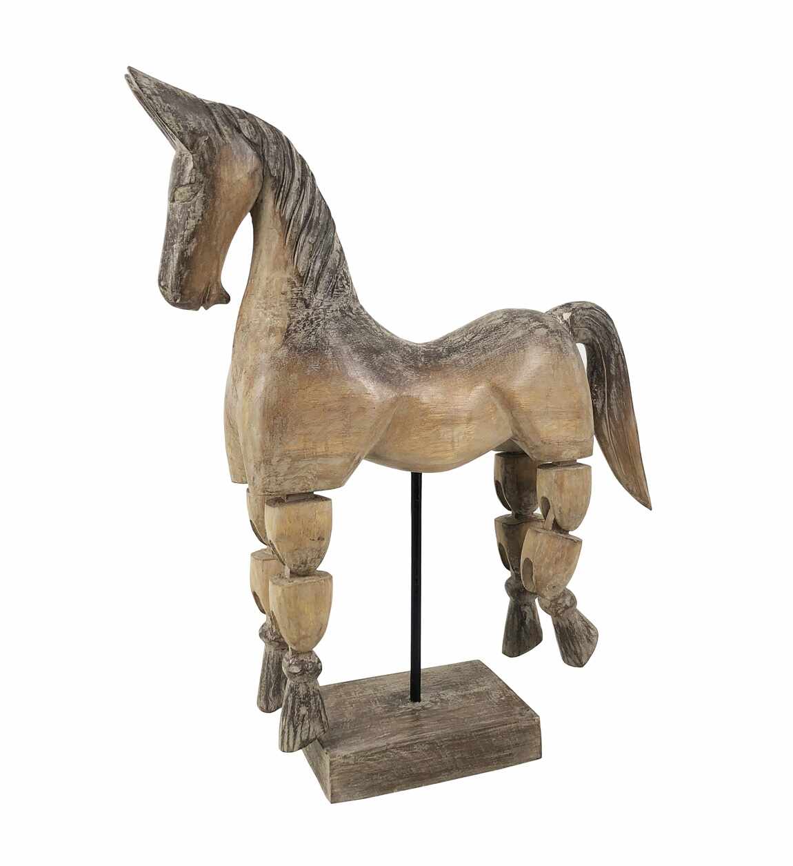 Decoratiune din lemn de albasia, Ethnic Horse Natural, L45xl12xH55 cm