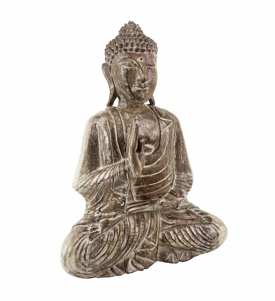 Decoratiune din lemn de suar Bleached Buddha Natural, L40xl20xH50 cm