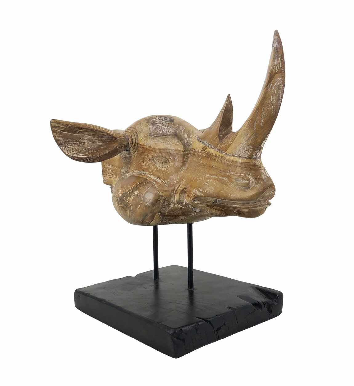 Decoratiune din lemn Teak Rhinoceros Head Natural / Negru, L40xl40xH45 cm