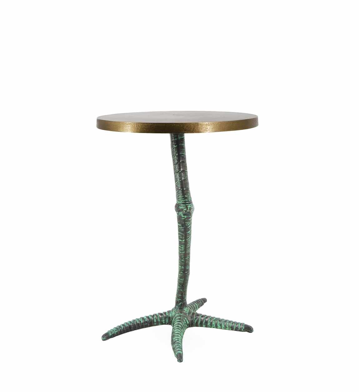 Masa de cafea din metal, Antique Bird Leg Alama / Verde, Ø35xH50 cm