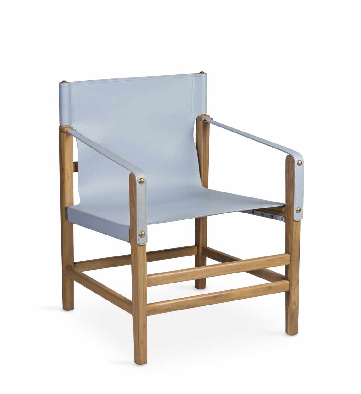 Scaun tapitat cu piele si picioare din lemn, Tetuan Gri Bleu / Natural, l60xA60xH80 cm