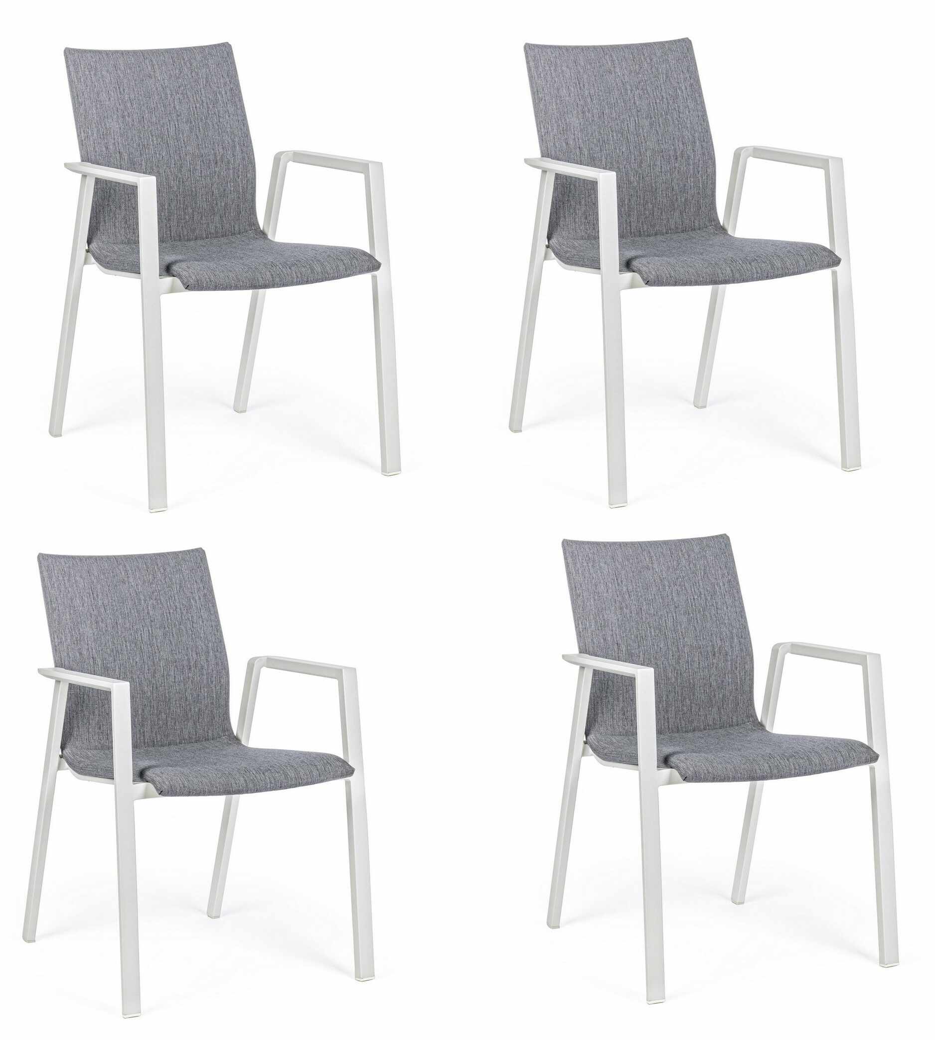 Set 4 scaune de terasa din metal, tapitate cu stofa, Odeon Gri / Alb, l55,5xA60xH83 cm