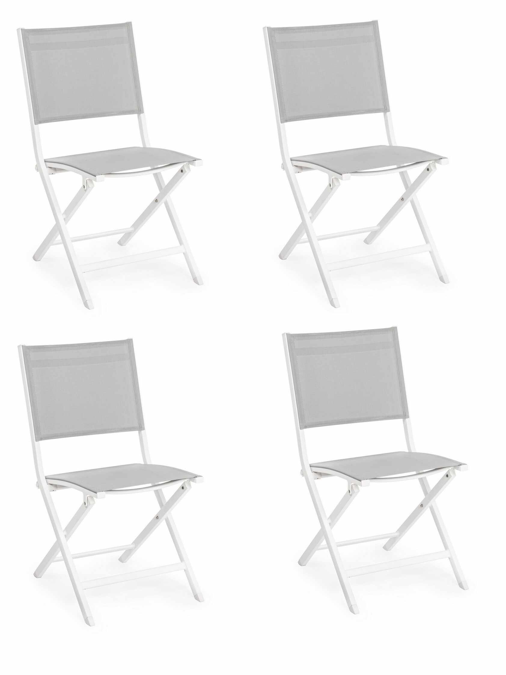 Set 4 scaune pliabile de gradina / terasa din metal si material textil Elin Gri / Alb, l47xA57xH88 cm