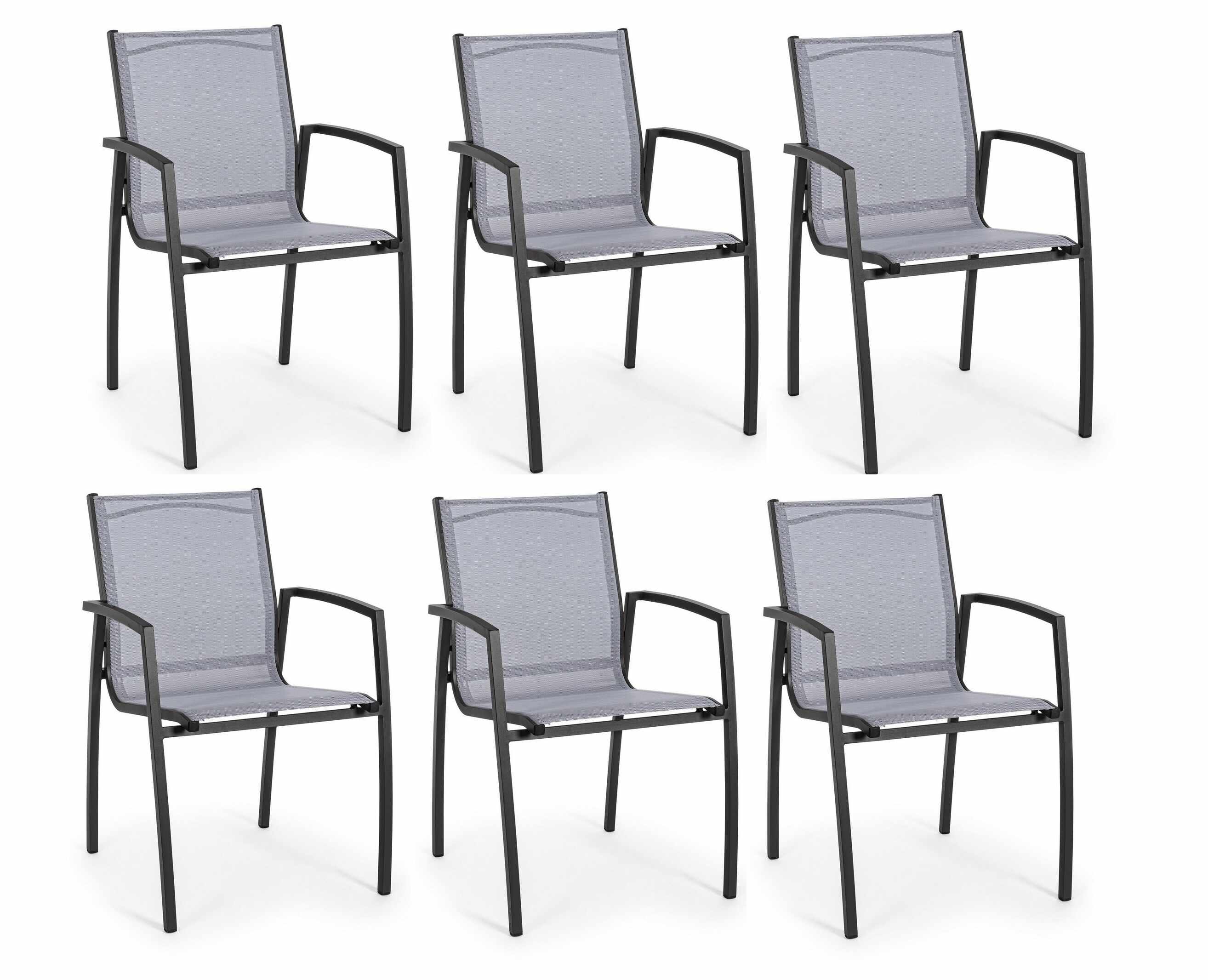 Set 6 scaune de gradina / terasa din metal si material textil Hilla Gri / Antracit, l56,5xA61xH87 cm
