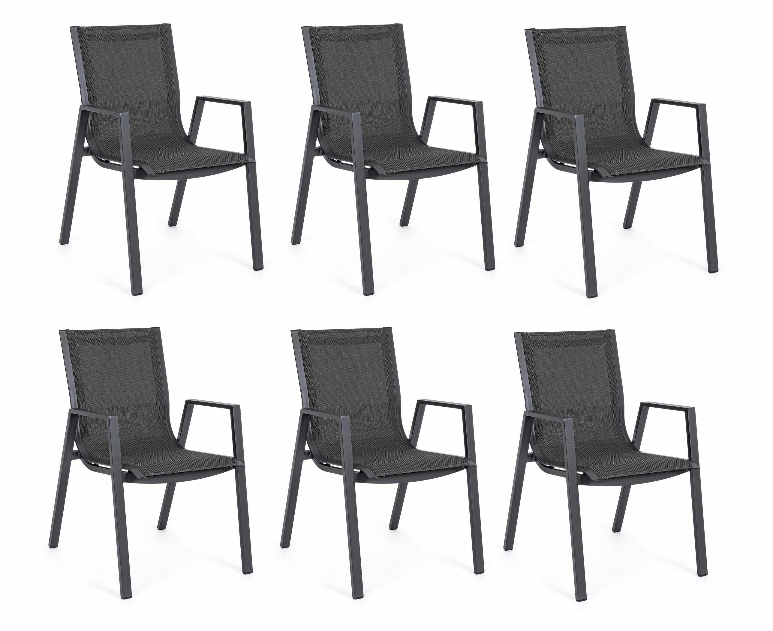 Set 6 scaune de gradina / terasa din metal si material textil Pelagius Antracit, l55xA65,5xH88 cm