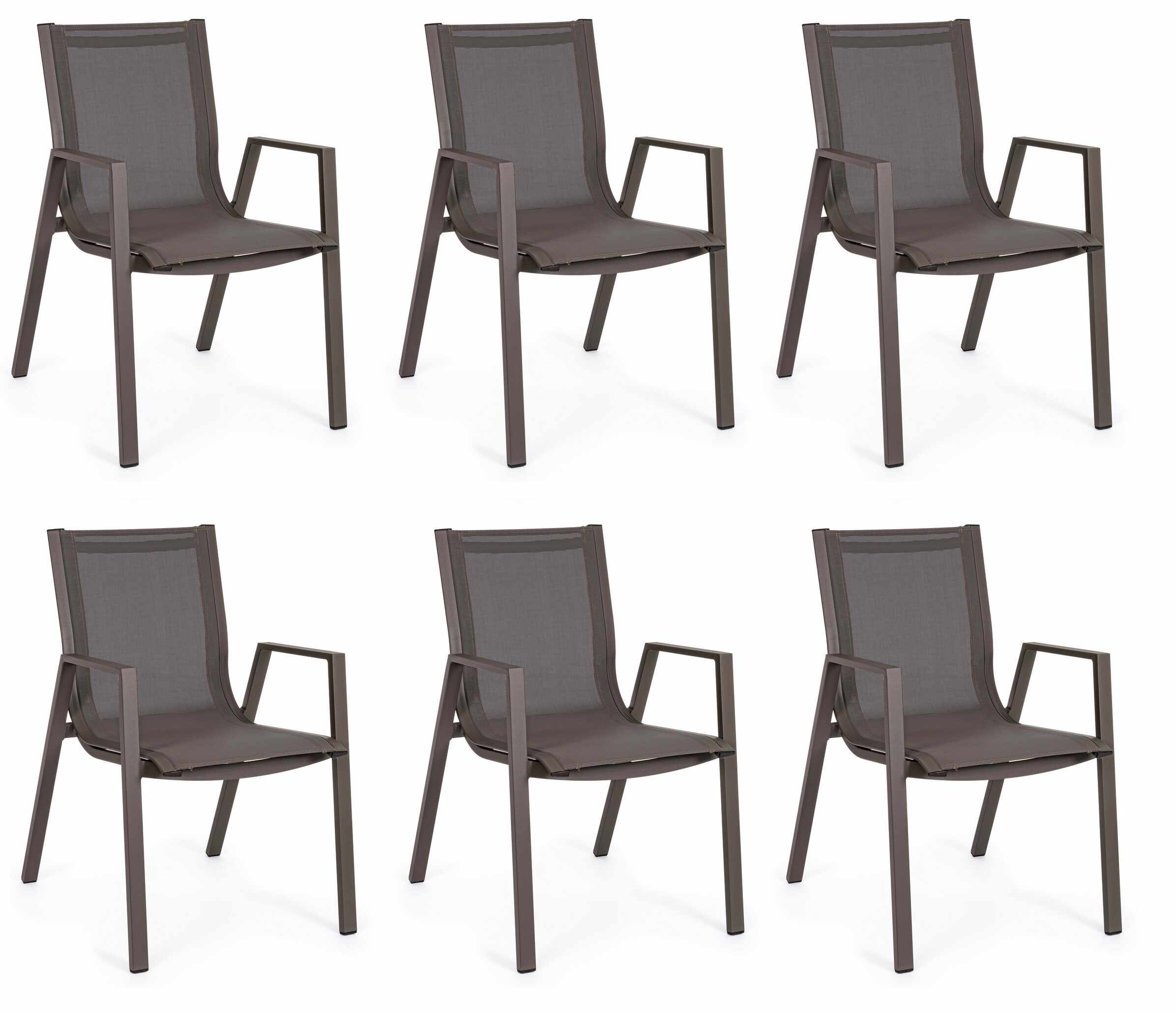 Set 6 scaune de gradina / terasa din metal si material textil Pelagius Grej, l55xA65,5xH88 cm