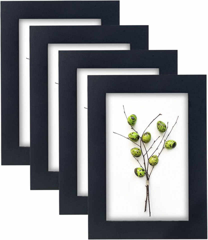 Set de 4 rame foto Home & Me, lemn masiv/sticla, negru, 10 x 15 cm