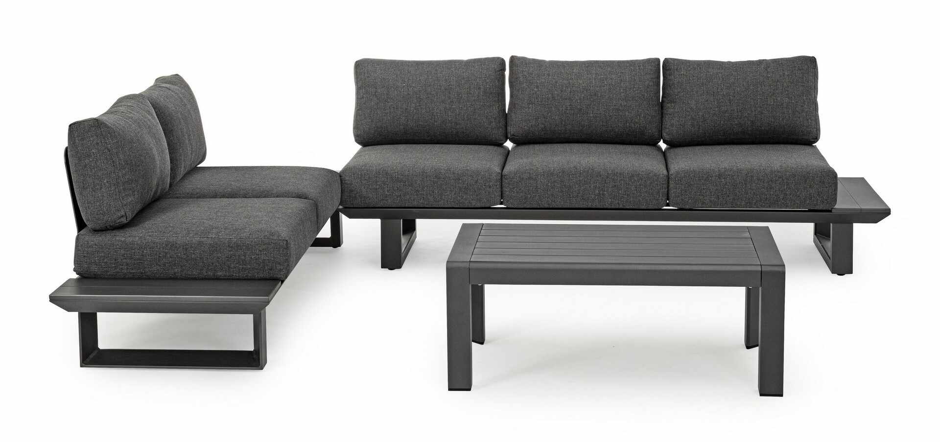 Set mobilier pentru gradina / terasa, Konnor Antracit, canapea 2 locuri + canapea 3 locuri + masa de cafea