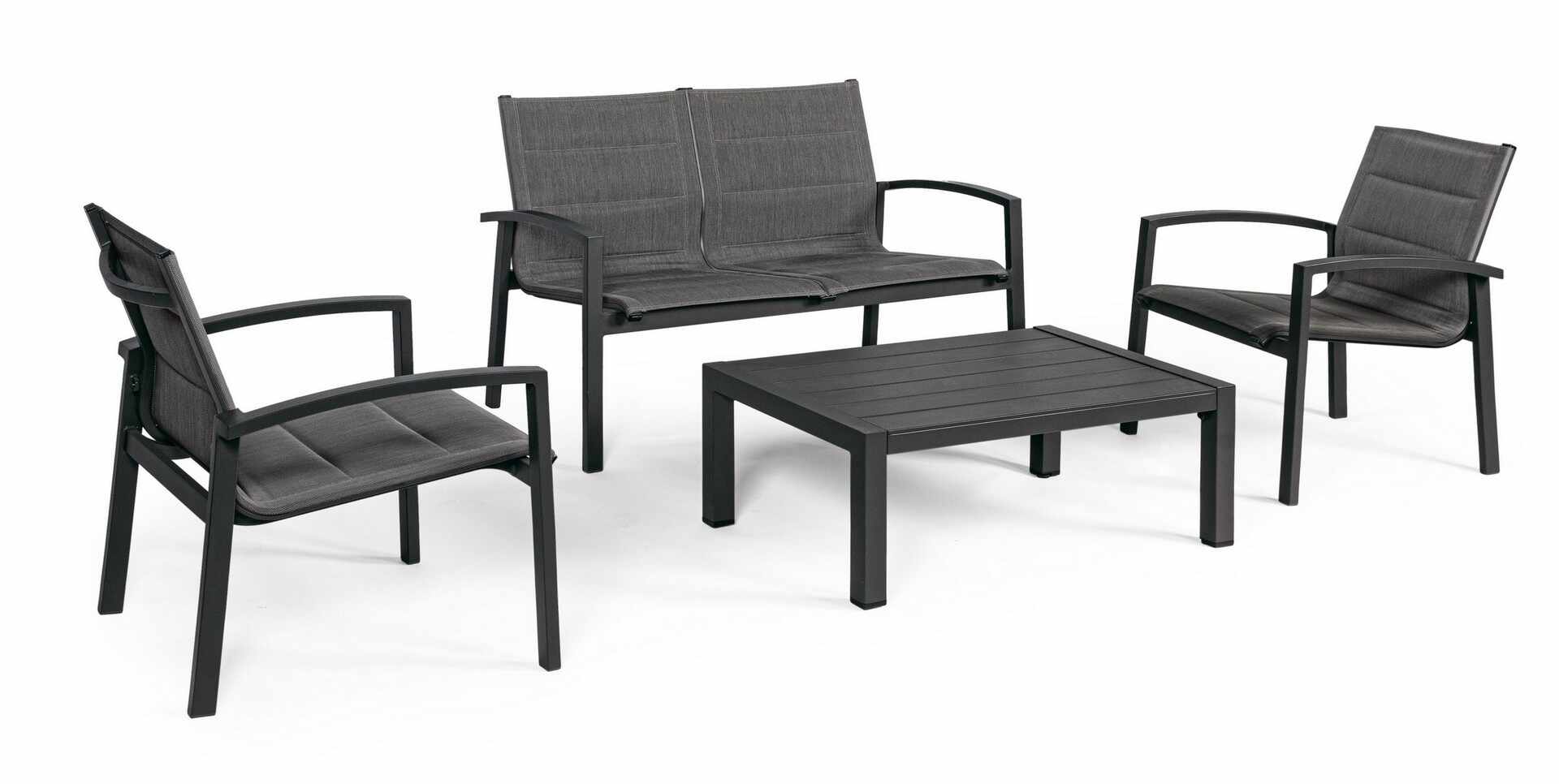 Set mobilier pentru gradina / terasa, Laiken Antracit, 2 fotolii + canapea 2 locuri + masa de cafea