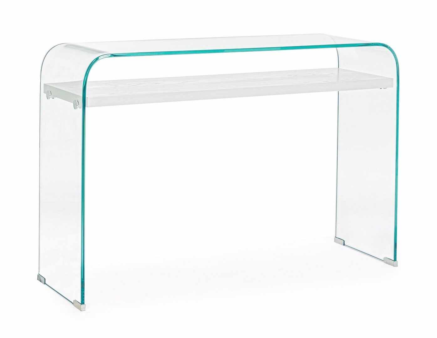 Consola din sticla si MDF, Line Transparent / Alb, l110xH35xH75 cm