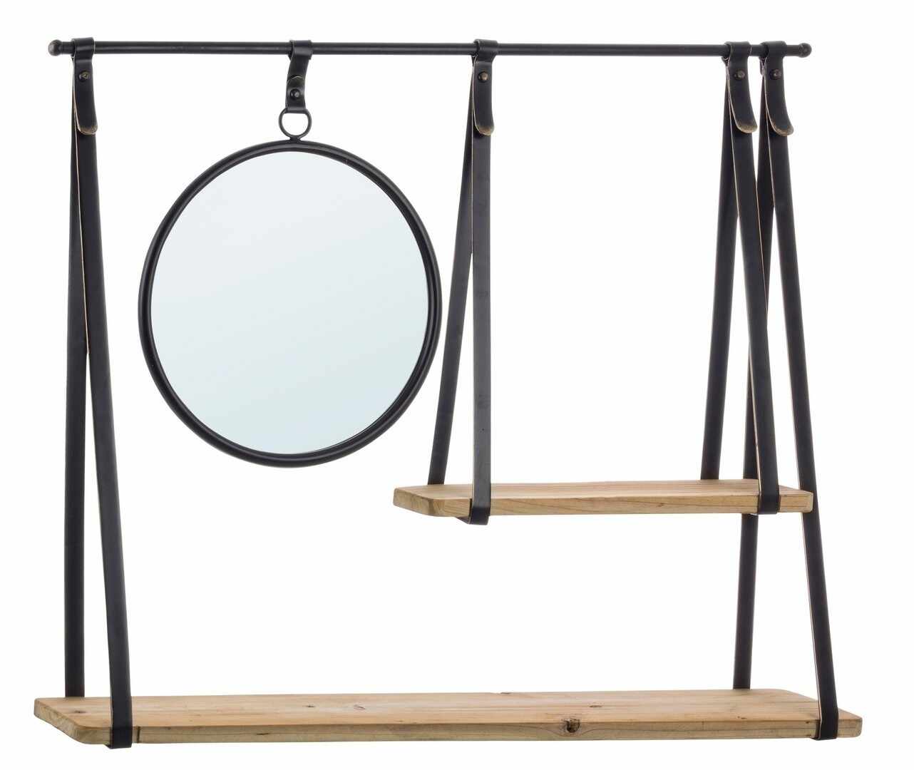 Etajera cu oglinda, din lemn de brad si metal, Jerrod Natural / Negru, l100xA19xH80 cm