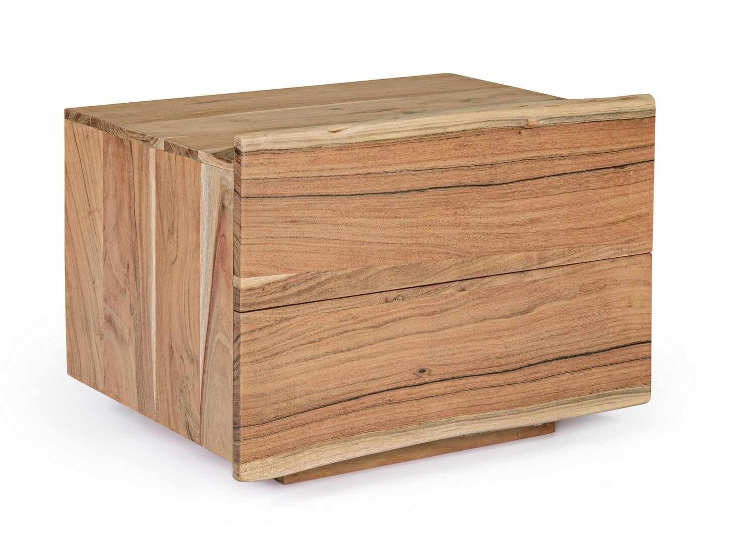 Noptiera din lemn de salcam, cu 2 sertare, Aron Natural, l60xA45xH45 cm