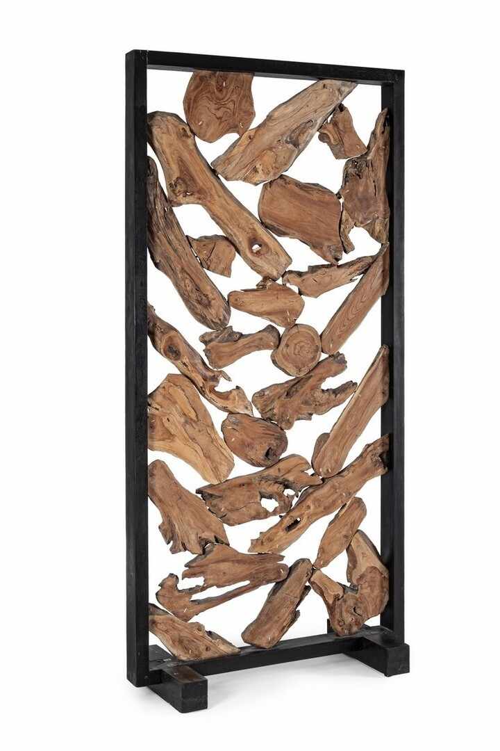 Paravan despartitor din lemn de tec, Grenada Natural / Negru, l100xH200 cm